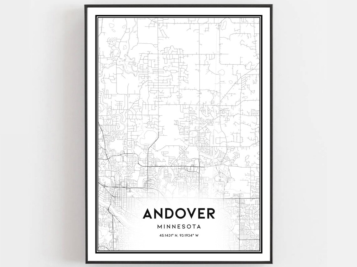 Andover Minnesota Minimalist City Map Poster Black White Street Decor
