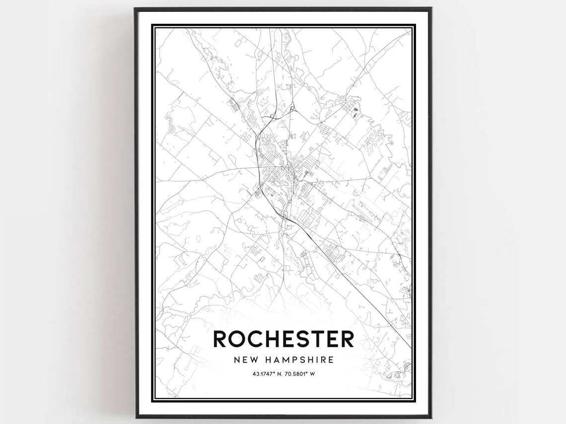 Rochester New Hampshire City Street Map Minimalist Decor Art Poster