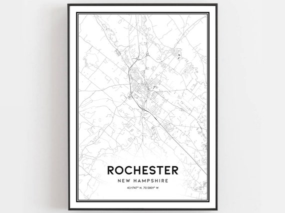 Rochester Map Print Poster Wall Art Nh City New Hampshire Street Decor Road Gift B1896