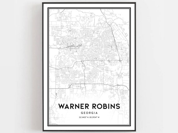 Warner Robins Map Print Poster Wall Art Ga City Georgia Street Decor Road Gift B706