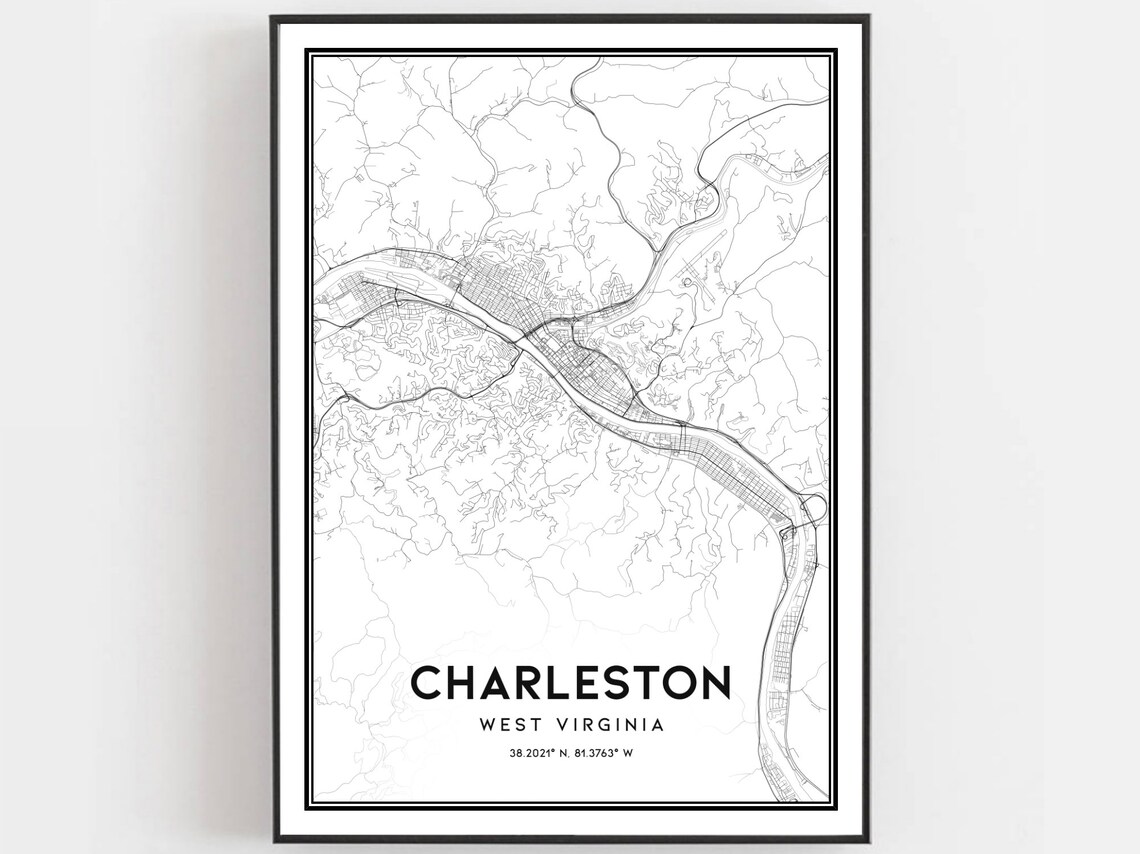Charleston Map Poster, West Virginia Street Art