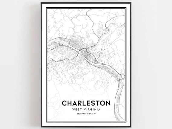 Charleston Map Poster, West Virginia Street Art