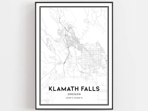 Klamath Falls Map Print Poster Wall Art Or City Oregon Street Decor Road Gift B1534