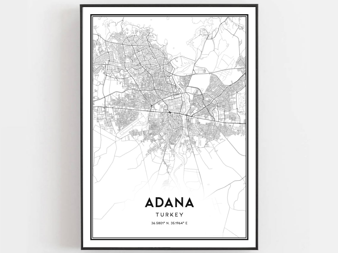 Adana Map Poster Print, City Street Decor