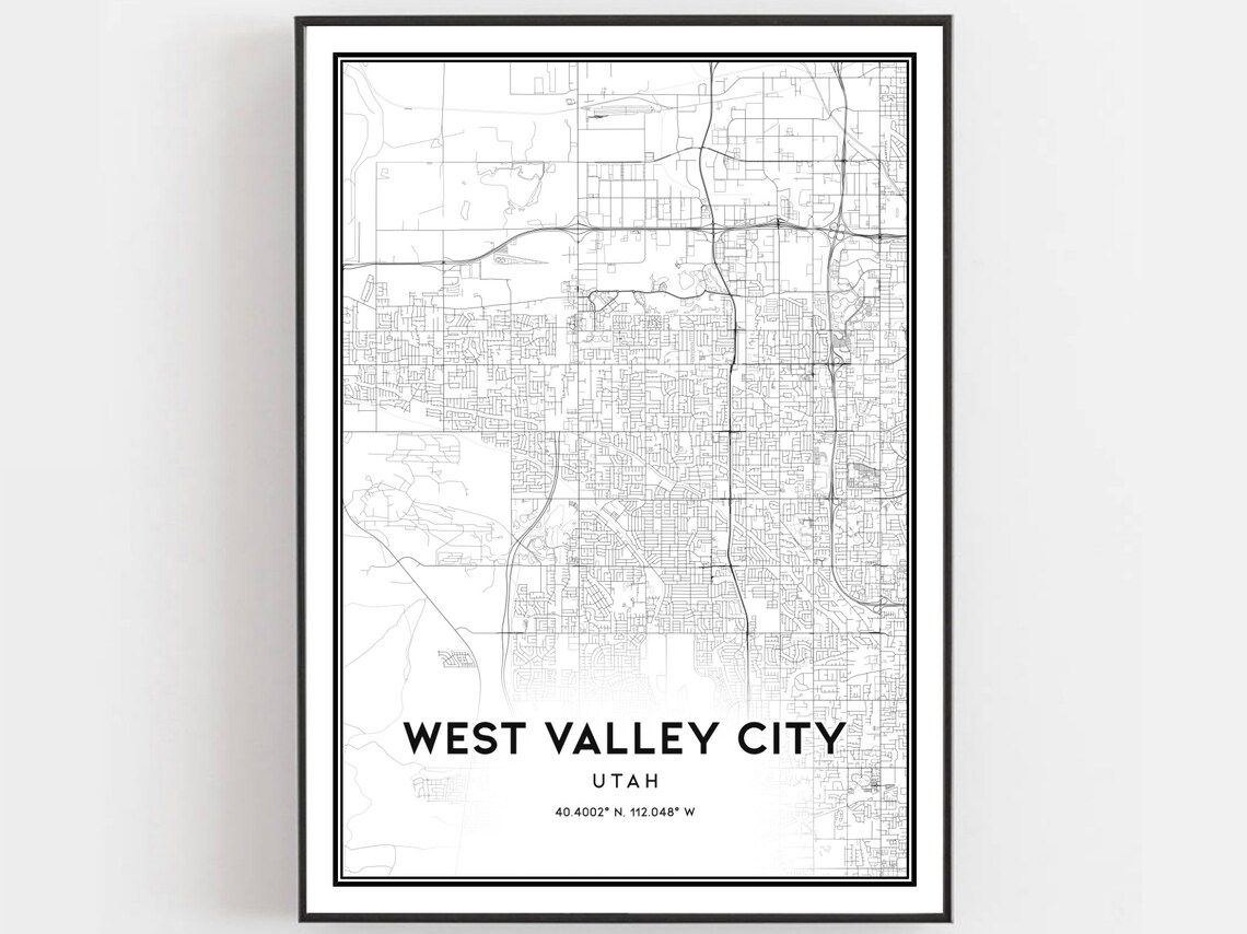 West Valley City Utah Street Map Minimalist Black White Poster