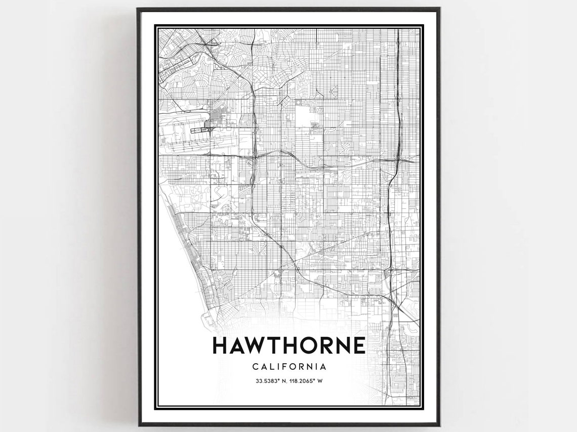 Hawthorne Map Print Poster Wall Art Ca City Street Decor Road Gift B949