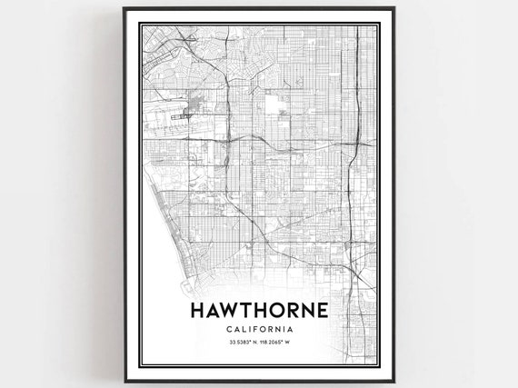 Hawthorne Map Print Poster Wall Art Ca City Street Decor Road Gift B949