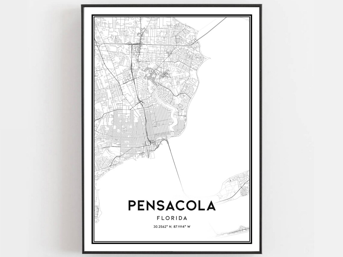 Pensacola Florida Minimalist Black and White City Map Poster