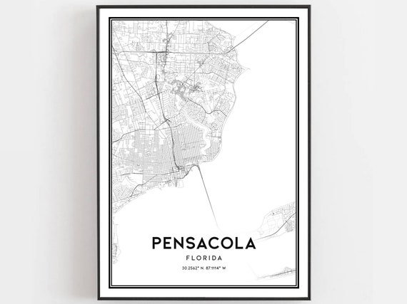 Pensacola Map Print Poster Wall Art Fl City Florida Street Decor Road Gift B469