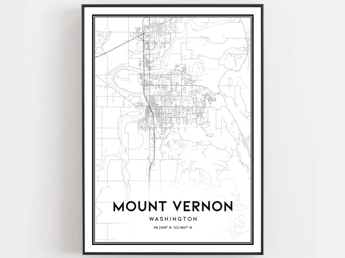 Mount Vernon Washington Minimalist Black White City Street Map Poster