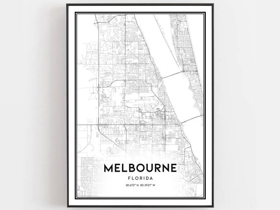 Melbourne Map Print Poster Wall Art Fl City Florida Street Decor Road Gift B996
