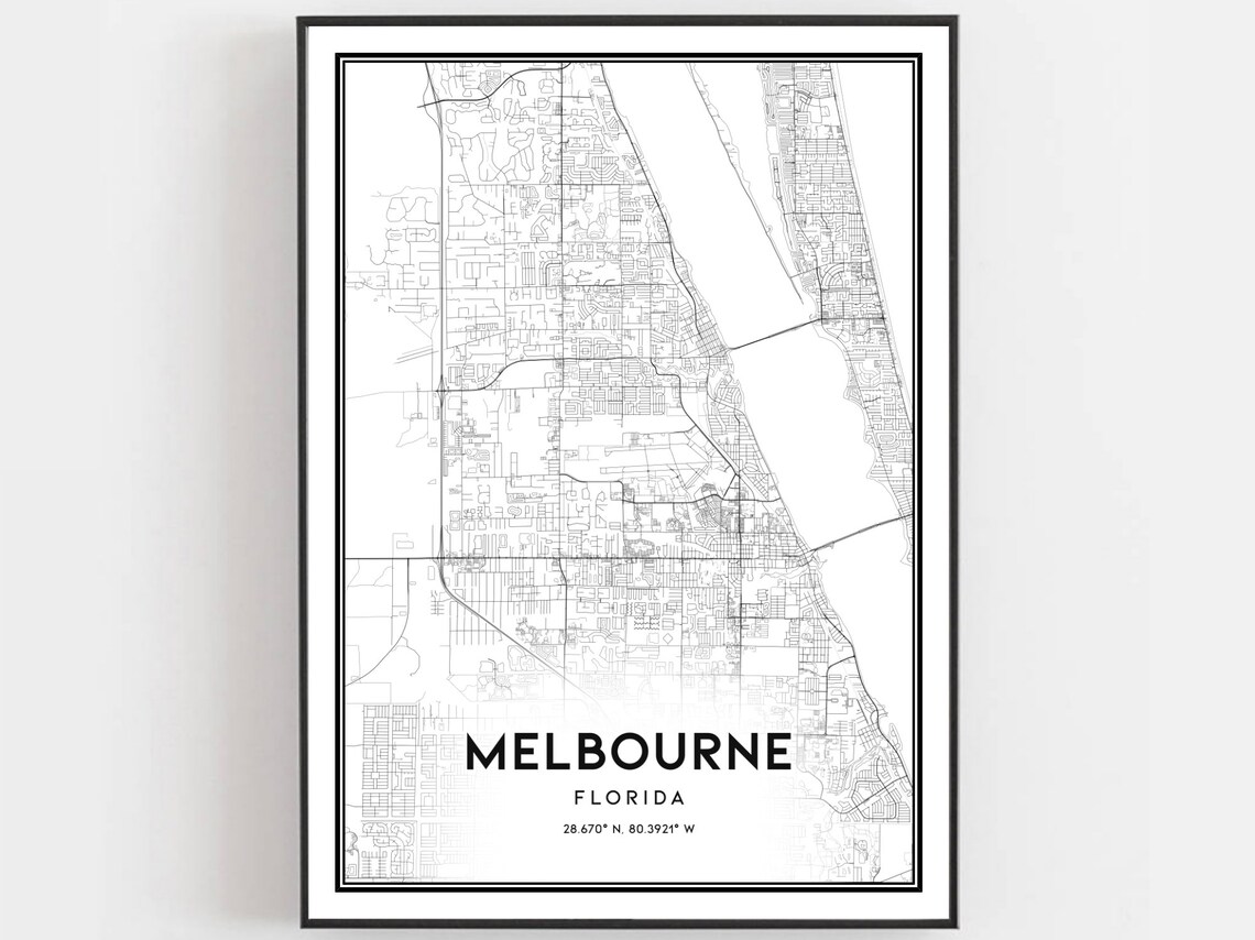 Melbourne Florida Minimalist Black White City Street Map Poster