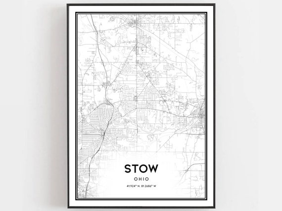 Stow Map Print Poster Wall Art Oh City Ohio Street Decor Road Gift