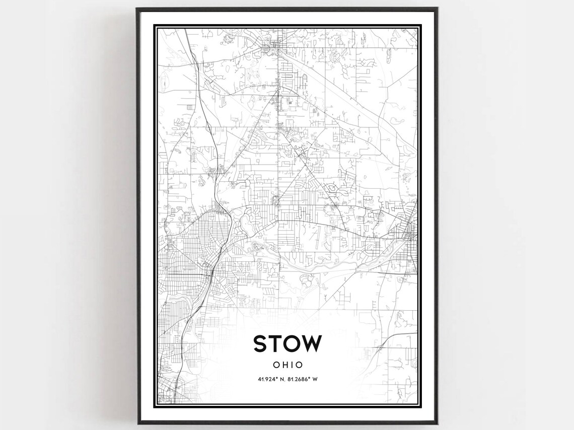 Stow Ohio City Street Map Poster Minimalist Black Line Art Decor