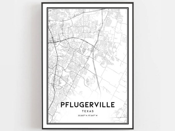 Pflugerville Map Poster, Texas Street Decor