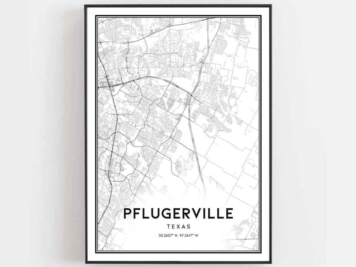 Pflugerville Map Poster, Texas Street Decor