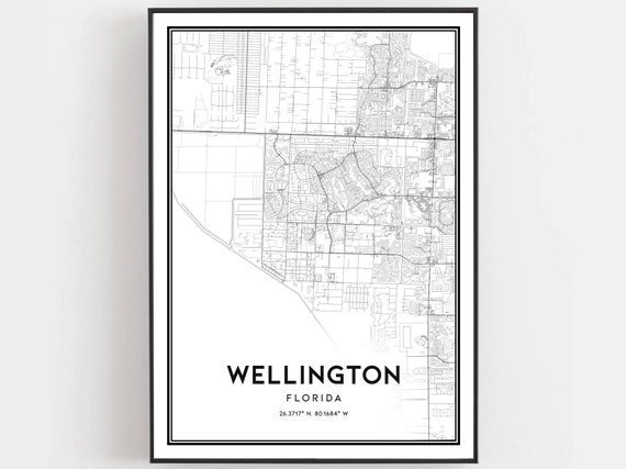 Wellington Map Print Poster Wall Art Fl City Florida Street Decor Road Gift B1184
