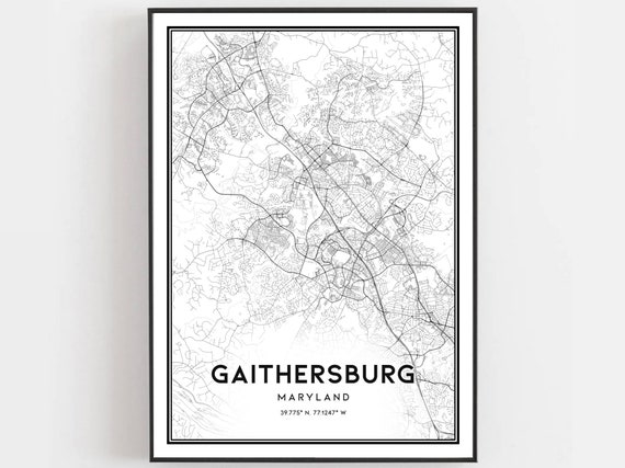 Gaithersburg Map Poster Print, Maryland Street Decor