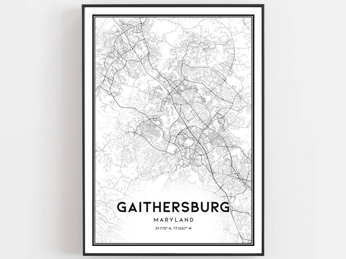 Gaithersburg Map Poster Print, Maryland Street Decor