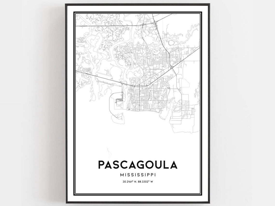 Pascagoula Mississippi Minimalist City Street Map With Coordinates Poster