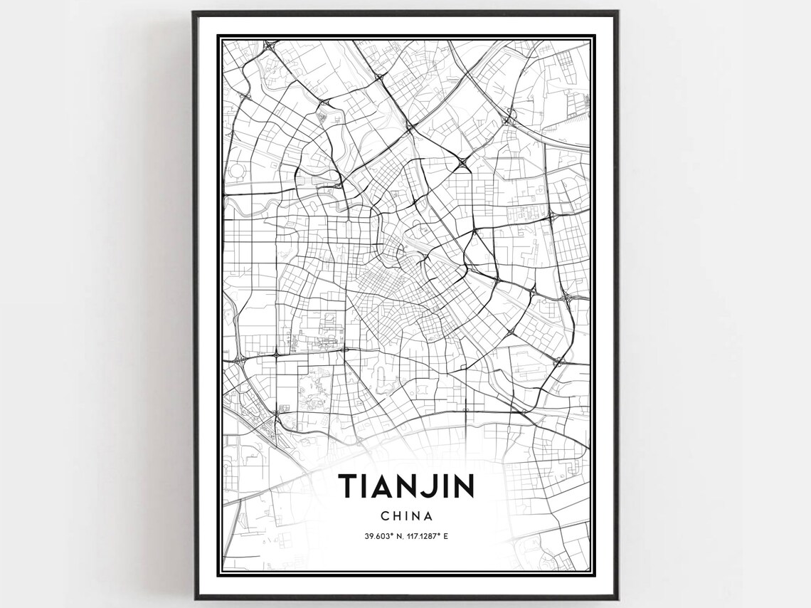 Tianjin China Vintage Map Minimalist City Street Plan Wall Art