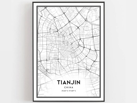 Tianjin Map Print Poster Wall Art City Street Decor Road Gift