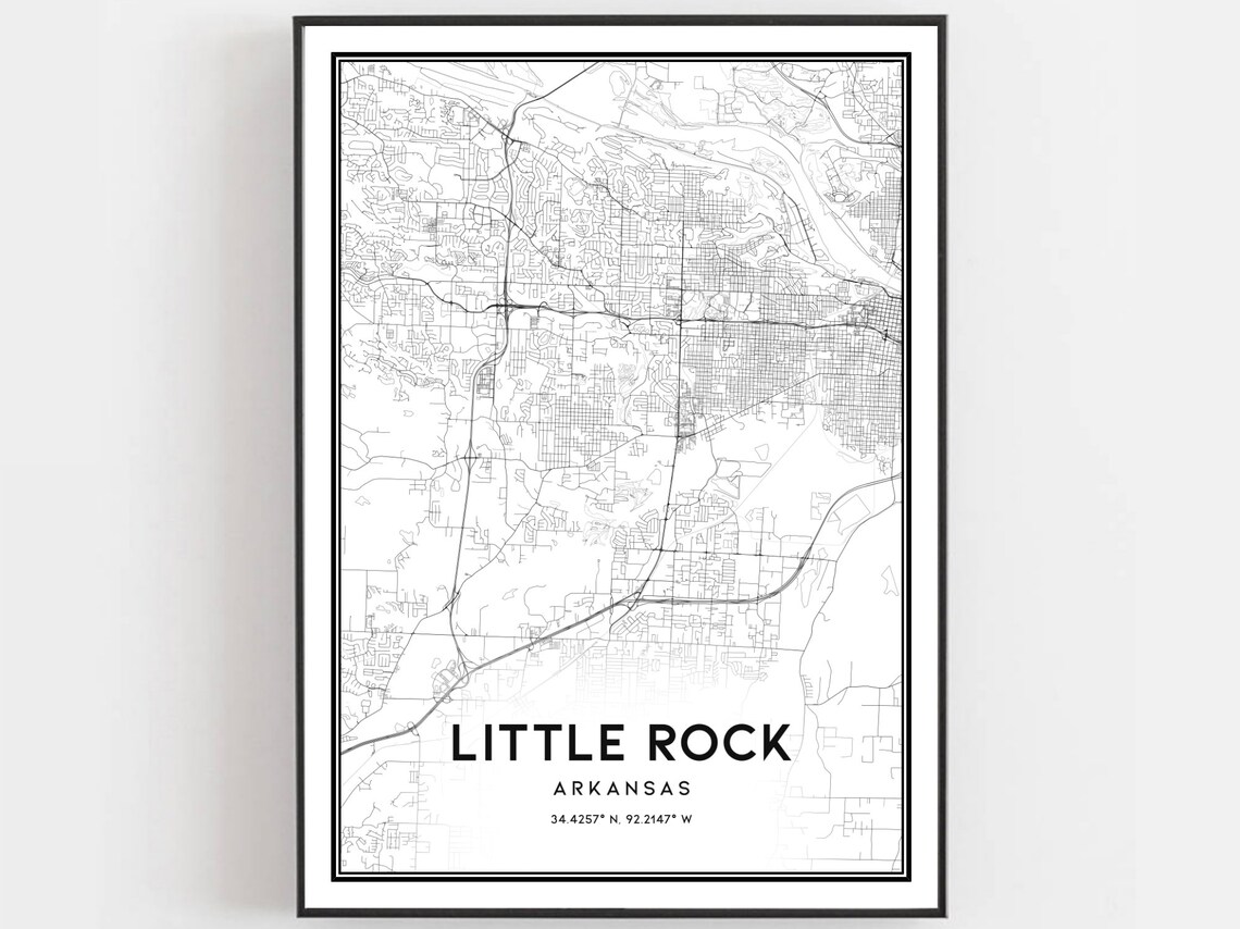 Little Rock Arkansas Street Map Black White Minimalist City Poster