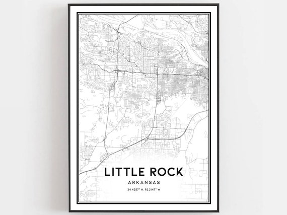 Little Rock Map Print Poster Wall Art Ar City Arkansas Street Decor Road Gift B410
