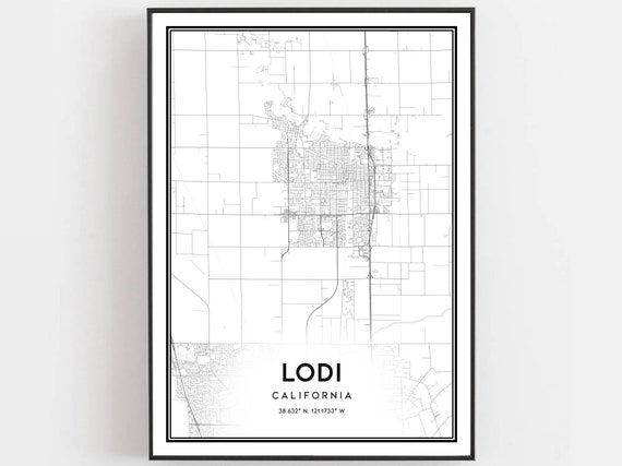 Lodi Map Print Poster Wall Art Ca City Street Decor Road Gift B1094