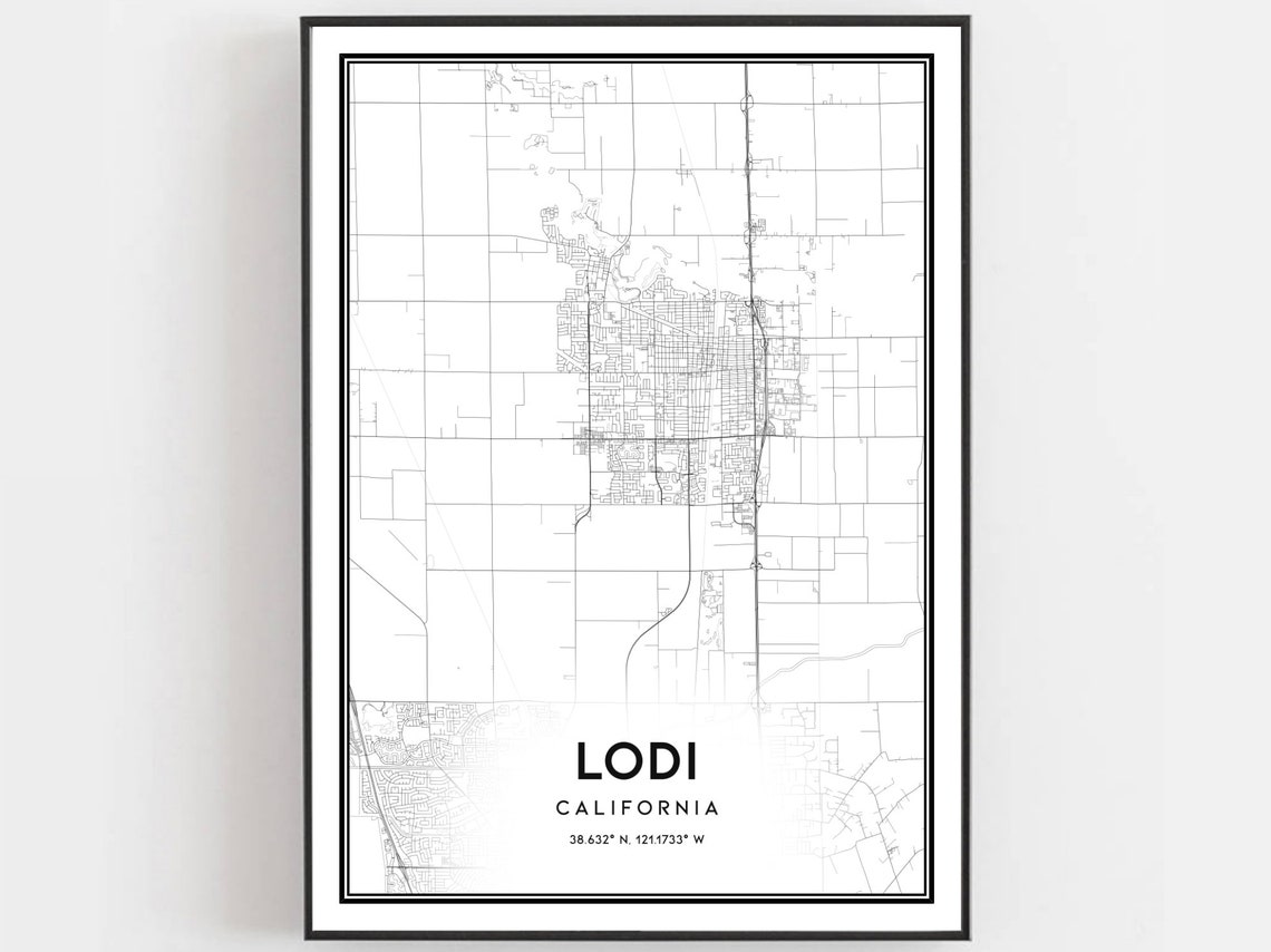 Lodi Map Print Poster Wall Art Ca City Street Decor Road Gift B1094