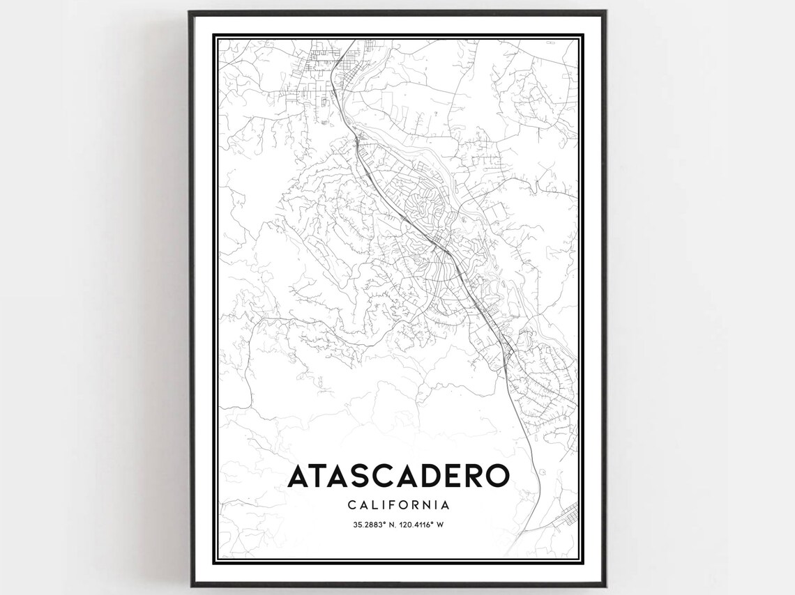 Atascadero California Minimalist Black and White City Map Poster