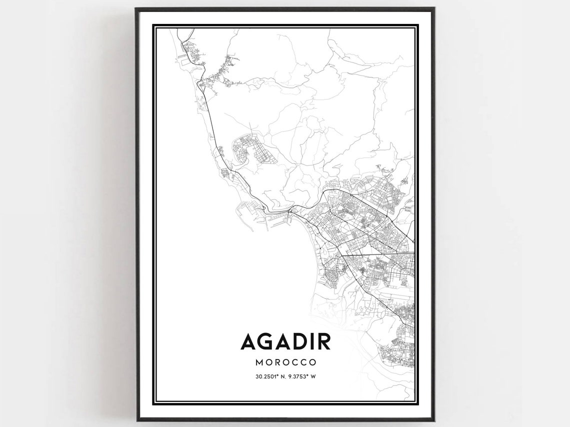 Agadir Map Poster, City Street Decor