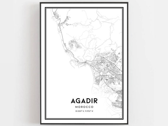 Agadir Map Poster, City Street Decor