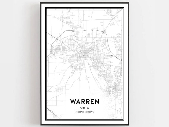Warren Map Poster Print, Ohio Street Decor