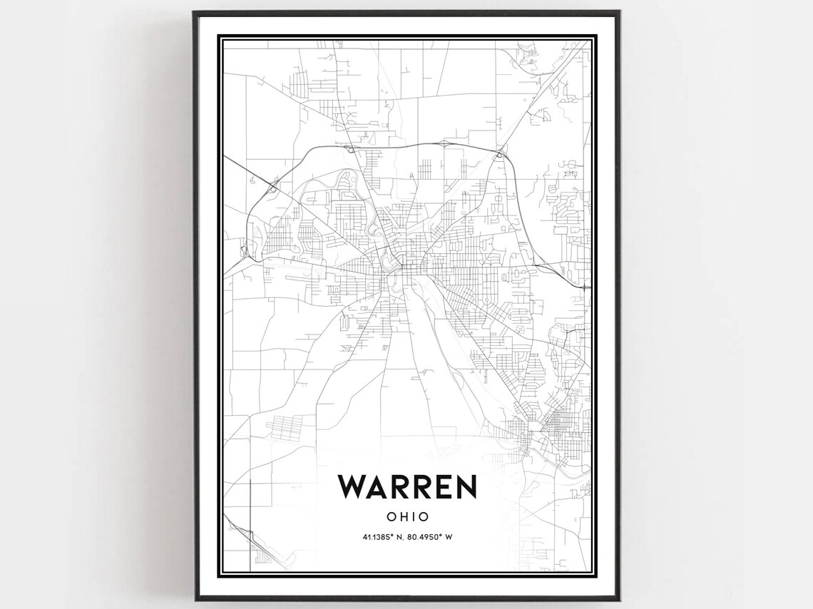 Warren Map Poster Print, Ohio Street Decor