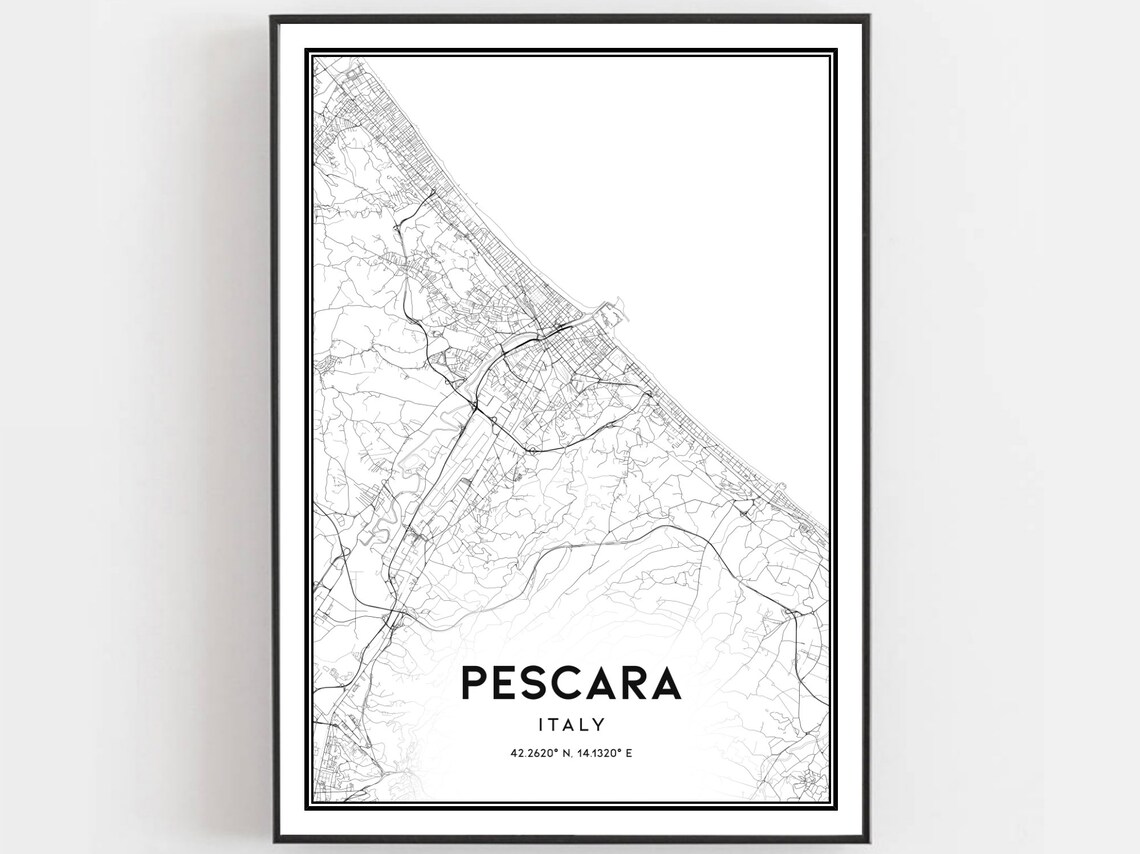 Pescara Italy Vintage Map Minimalist City Street Plan Wall Art
