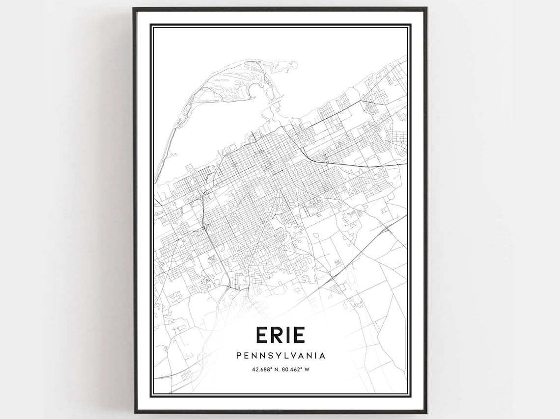 Erie Map Print, Pennsylvania Street Decor Poster