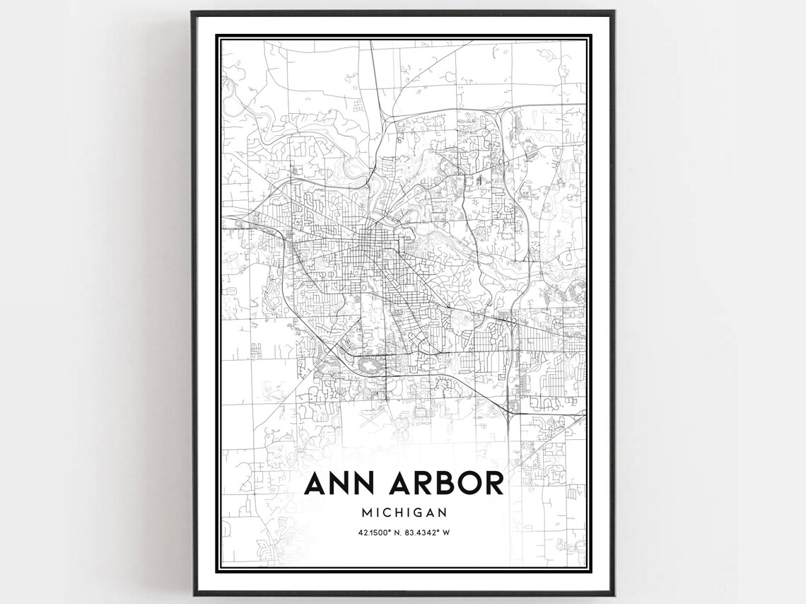 Ann Arbor Map Print, Michigan Street Decor