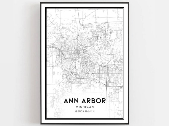 Ann Arbor Map Print, Michigan Street Decor