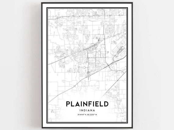 Plainfield Map Print Poster Wall Art In City Indiana Street Decor Road Gift B1858