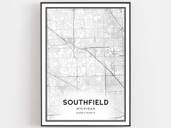 Southfield Map Print Poster Wall Art Mi City Michigan Street Decor Road Gift B1079
