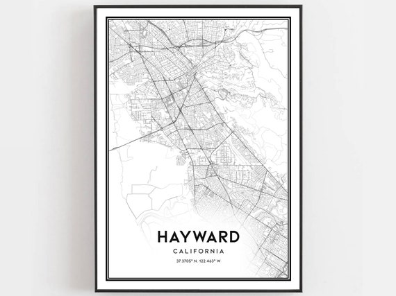 Hayward Map Print Poster Wall Art Ca City Street Decor Road Gift B678