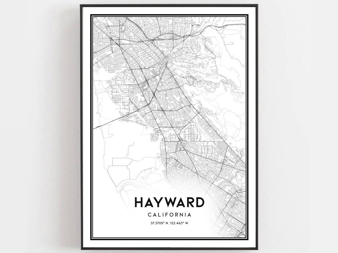 Hayward California Street Map Minimalist Black and White City Poster