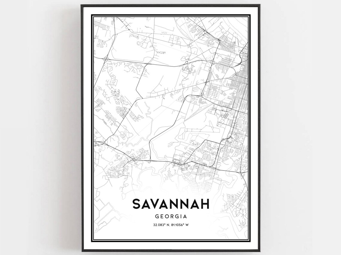 Savannah Georgia Street Map Black And White Minimalist Poster