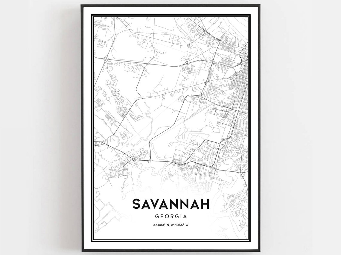 Savannah Map Print Poster Wall Art Ga City Georgia Street Decor Road Gift B524