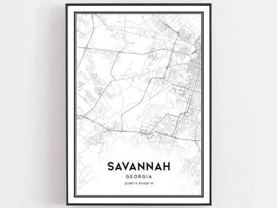Savannah Map Print Poster Wall Art Ga City Georgia Street Decor Road Gift B524