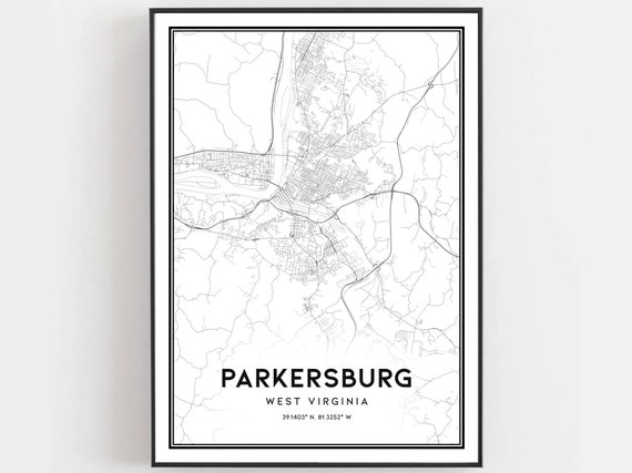Parkersburg Map Print Poster Wall Art Va City West Virginia Street Decor Road Gift B1168
