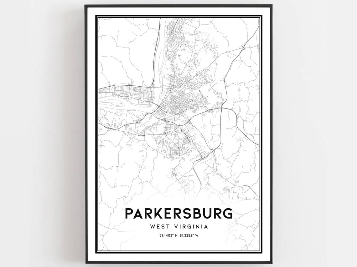 Parkersburg West Virginia Black And White Street Map Art Poster