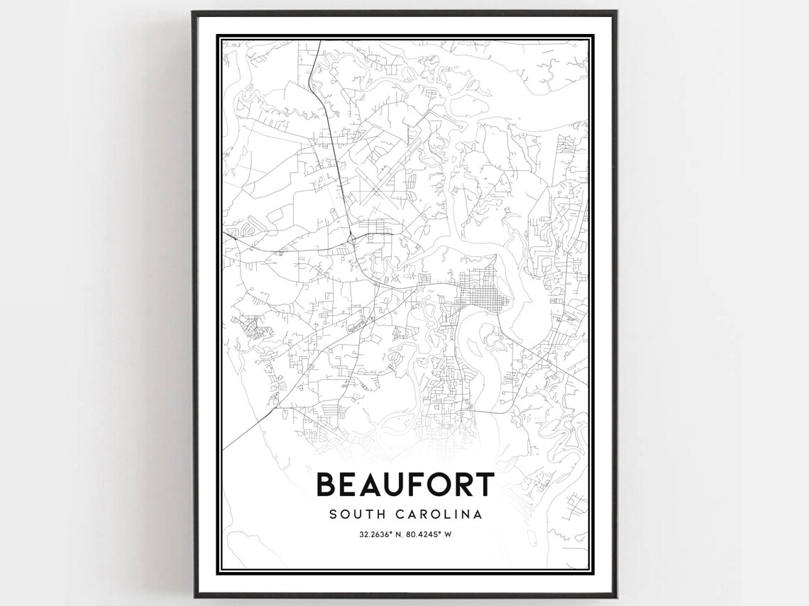 Beaufort South Carolina Minimalist Black and White City Map Poster
