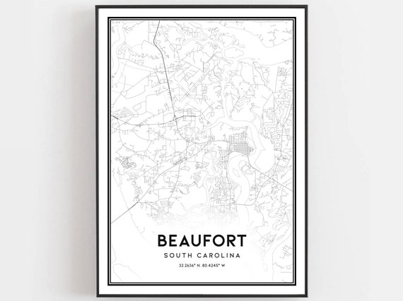 Beaufort Map Print Poster Wall Art Sc City South Carolina Street Decor Road Gift B1344